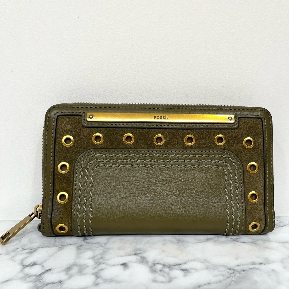 Fossil Olive Green Wallet with Gold Accents